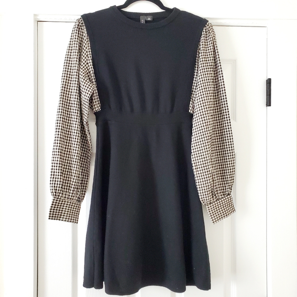 Y.A.S. Knitted Check Blouse Dress In Black